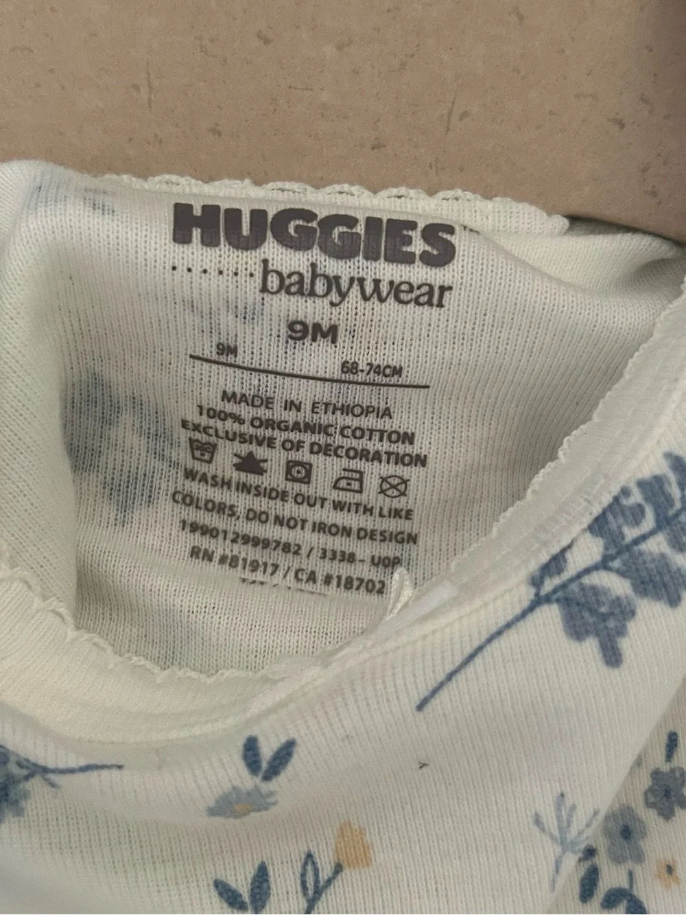 NWOT Baby Girl 9 Months Huggies Babywear White & Blue Floral Onsie Pants Outfit